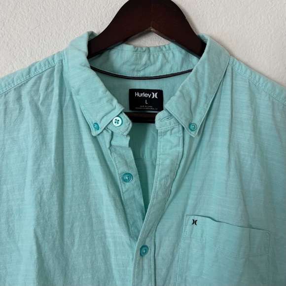 HURLEY Men’s Classic Fit Mint Green Short Sleeve Button Down Shirt Size Large - Picture 2 of 5